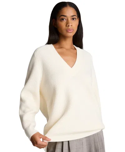 Kenneth Cole Women's Oversized V-neck Boyfriend Sweater In Neutral