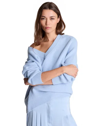 Kenneth Cole Women's Oversized V-neck Boyfriend Sweater In Blue