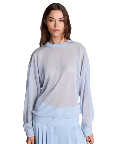 Kenneth Cole Women's Oversized-sheer Crewneck Sweatshirt In Blue