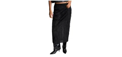 Kenneth Cole Women's Pencil Midi Lurex-fringe Skirt In Black