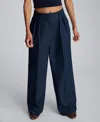 Kenneth Cole Pinstripe High Rise Fly Front Double Pleat Wide Leg Pant In Blue