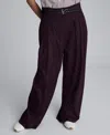 Kenneth Cole Pinstripe Pleated Double Belted High Waist Wide Leg Pants In Black