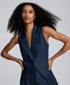 Kenneth Cole Fitted Pinstripe One-button Vest In Black