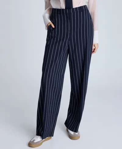 Kenneth Cole Women's Pinstriped Wide-leg Pants In Dark Navy,pure White