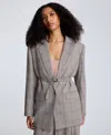 Kenneth Cole Belted Plaid One-button Blazer In Multi