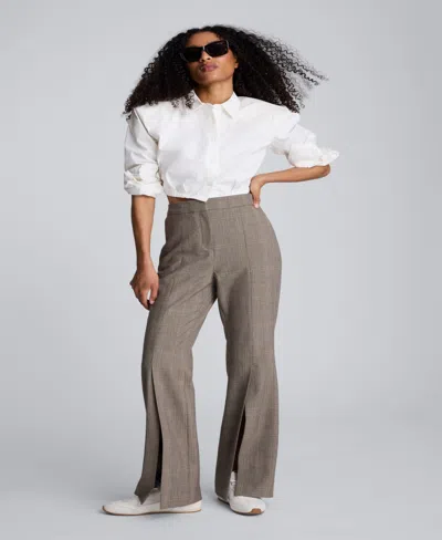 KENNETH COLE WOMEN'S PLAID FLY FRONT FLARE PANTS