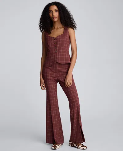 Kenneth Cole Women's Plaid Sleeveless Peplum Vest In Brown