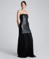 Kenneth Cole Faux Leather Mixed Media Pleated Maxi Dress In Black