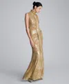 Kenneth Cole Metallic Foil Mesh Pleated Bodice Maxi Dress In Gold