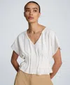 Kenneth Cole Pleated V-neck Pullover Top In White
