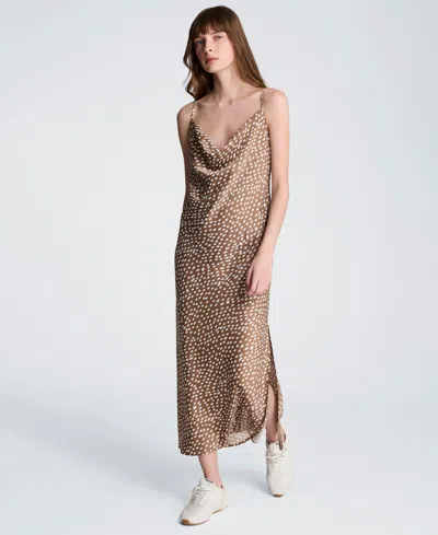 Kenneth Cole Women's Polka Dot Cowl Neck Slip Dress In Brown