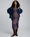 Kenneth Cole Printed Mesh Fully Ruched Modern Midi Dress In Multi