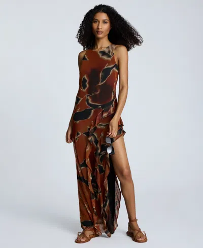 Kenneth Cole Women's Printed Ruffled High-low Maxi Dress