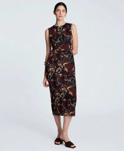 Kenneth Cole Women's Printed Side-twist Sleeveless Midi Dress
