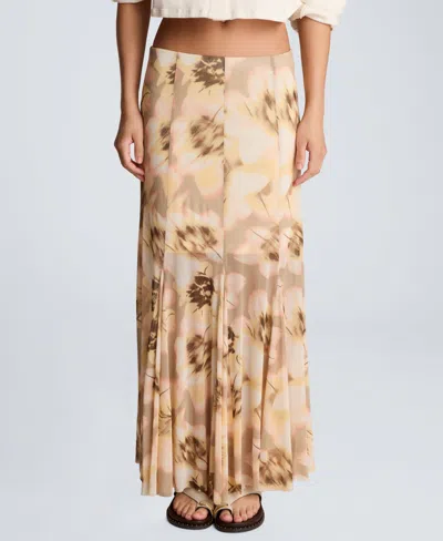 Kenneth Cole Mesh Pull On Godet Fit And Flare Maxi Skirt In Brown
