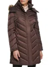 Kenneth Cole Women's Quilted Faux Fur Hood Heavyweight Puffer Coat In Dark Roast