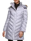 Kenneth Cole Women's Quilted Faux Fur Hood Heavyweight Puffer Coat In Light Grey