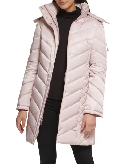 Kenneth Cole Women's Quilted Faux Fur Hood Heavyweight Puffer Coat In Rose Dust