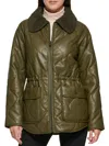 Kenneth Cole Women's Quilted Faux Fur Trim Anorak Jacket In Olive