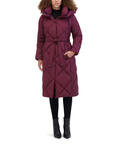 Kenneth Cole Women's Quilted Long Puffer Coat In Wine