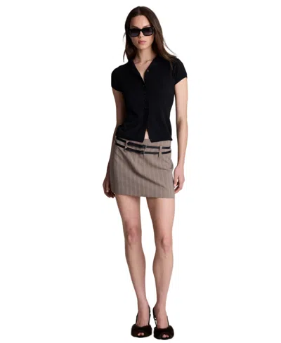 Kenneth Cole Women's Ribbed Crewneck Short-sleeve Sweater In Black