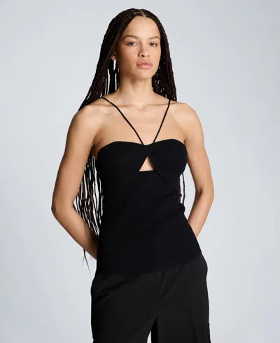 Kenneth Cole Women's Ribbed Halter Neck Sweater In Black