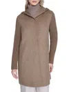 Kenneth Cole Women's Ribbed Sleeve Hooded Coat In Brown