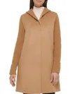 Kenneth Cole Women's Ribbed Sleeve Hooded Coat In Camel