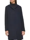 Kenneth Cole Women's Ribbed Sleeve Hooded Coat In Blue
