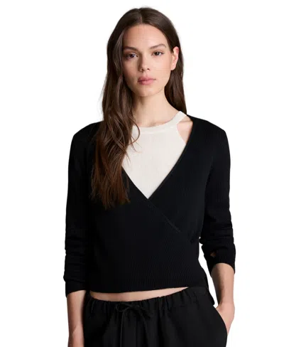 Kenneth Cole Women's Ribbed Twofer Wrap Sweater In Metallic