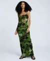 Kenneth Cole Ruched Mesh Maxi Dress In Green