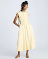 Kenneth Cole Cutout Detail Ruched Waist Stretch Cotton Midi Dress In Papyrus