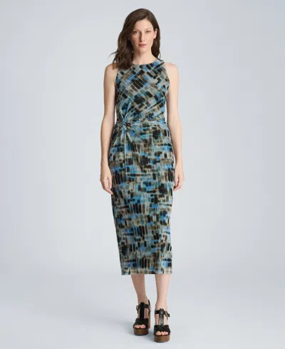 Kenneth Cole Women's Sandra Printed Side Ruched Midi Dress In Blue