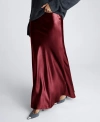 Kenneth Cole Womens Oversized Crewneck Sweater Satin Pull On Maxi Slip Skirt In Wineberry