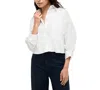Kenneth Cole Womens Satin Striped Cropped Boyfriend Shirt High Rise Barrel Leg Denim Jeans In Pure White