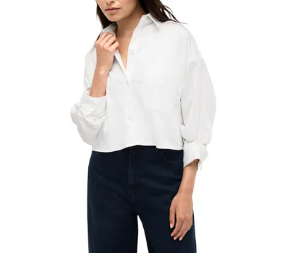 KENNETH COLE WOMEN'S SATIN STRIPED CROPPED BOYFRIEND SHIRT