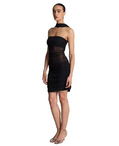 Kenneth Cole Women's Scarf Illusion Halter Neck Mini Dress In Black