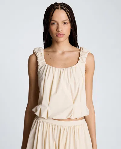 Kenneth Cole Women's Seoul Knit Ruched Scoop Neck Tank Top In Neutral