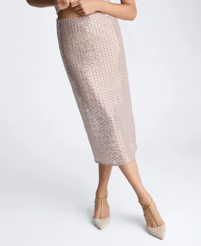 Kenneth Cole Circle Sequin Midi Skirt In Silver,nude