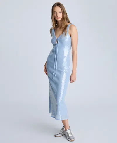 Kenneth Cole Sleeveless V-neck Midi Dress In Shadow Blue