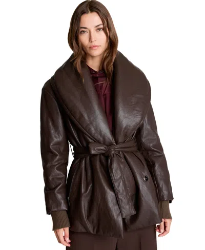 Kenneth Cole Women's Shawl Collar Belted Coat In Brown