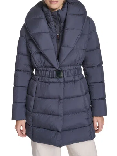 Kenneth Cole Women's Shawl Collar Puffer Jacket In Blue