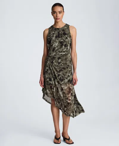Kenneth Cole Women's Sheer Mesh Overlay Asymmetric Hem Midi Dress In Green