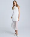 Kenneth Cole Sheer Mesh Overlay Midi Dress In Pure White