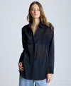 Kenneth Cole Oversized Button Front Long Sleeve Tunic In Black
