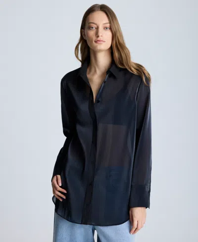 Kenneth Cole Oversized Button Front Long Sleeve Tunic In Black