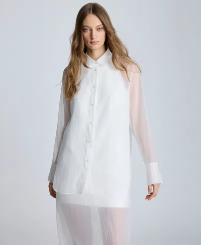 Kenneth Cole Oversized Button Front Long Sleeve Tunic In Pure White