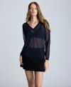 Kenneth Cole Sheer Oversize V-neck Sweater In Rose