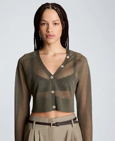 Kenneth Cole Women's Sheer Saddle Shoulder Crop Cardigan In Green