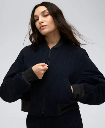 Kenneth Cole Pinstripe Crop Bomber Jacket In Black